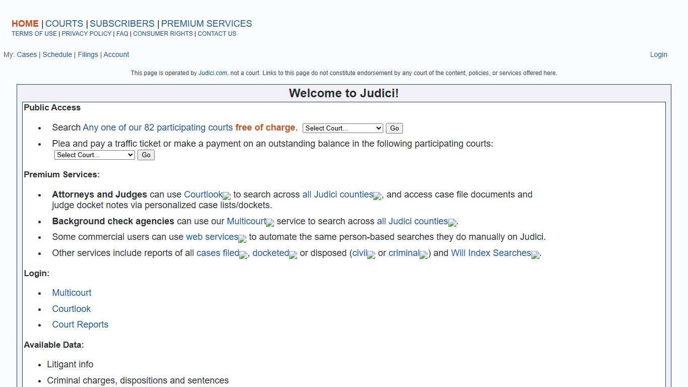 Judici Welcome Page